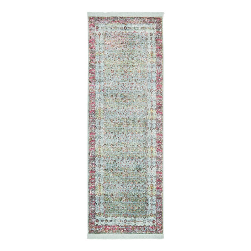 Tapis oriental rose / bleu sarcelle Folmar, Tapis de couloir 2 pi 2 po x 6 pi 1 po
