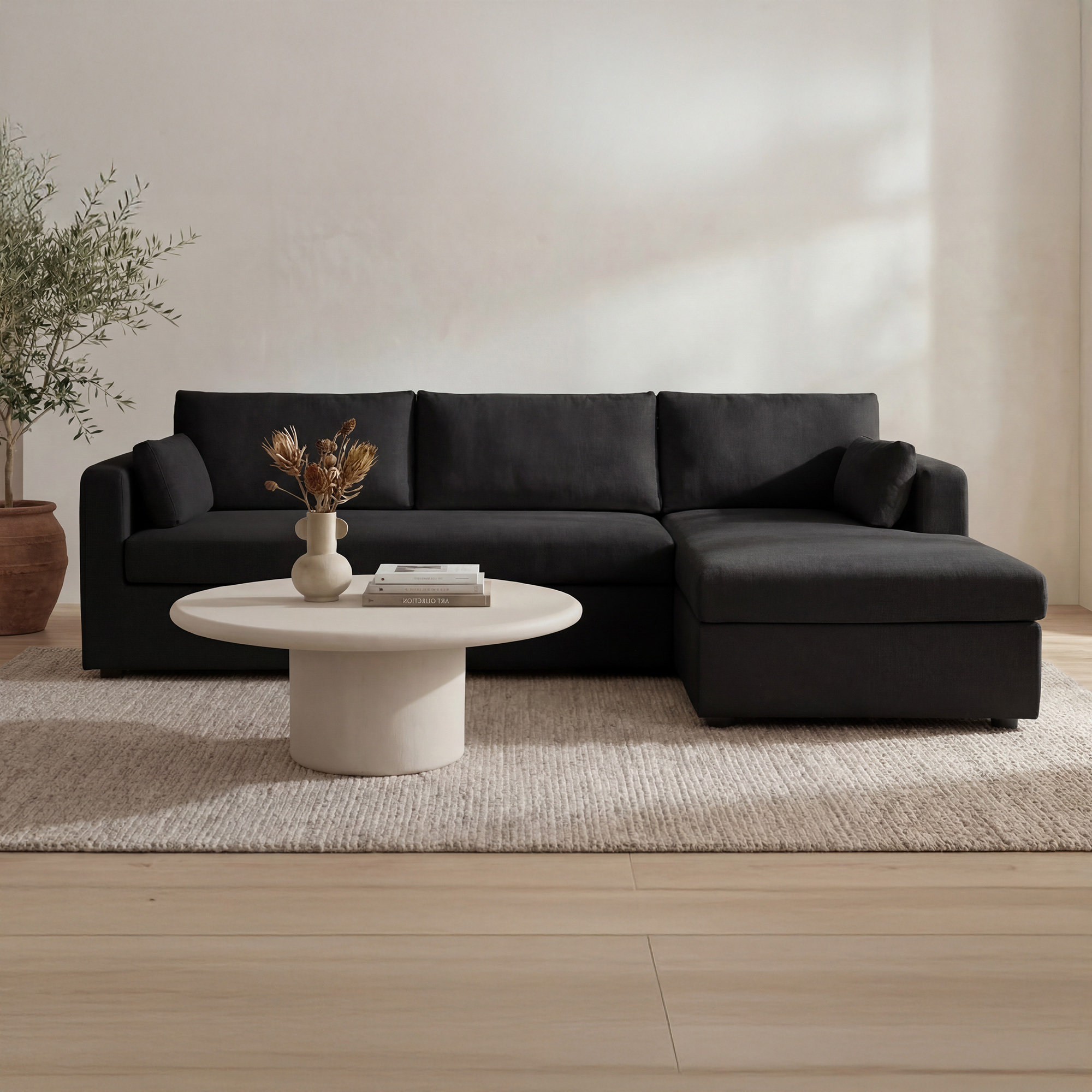 Eddie Sleeper Sectional With Storage Chaise Sand Right, Left Hand Facing, Beige Polyester