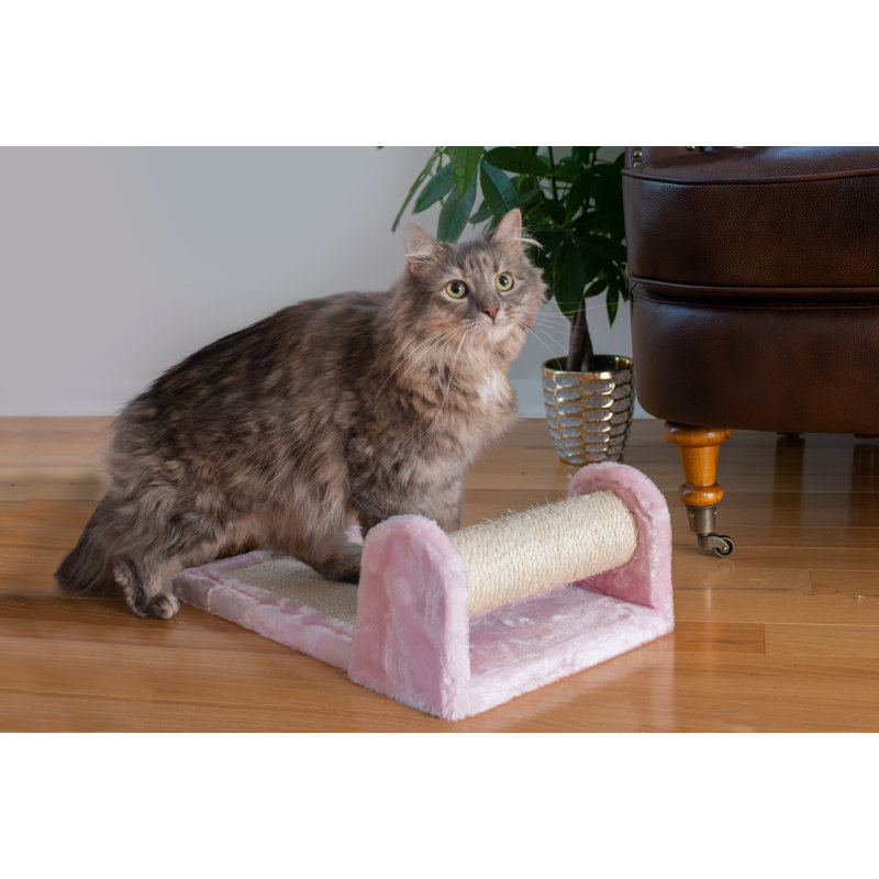 Pink Sisal Rolling Cat Scratcher with Faux Fur