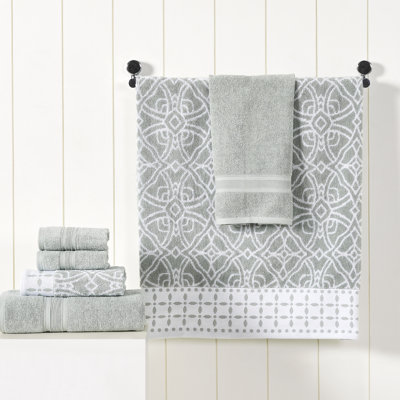 Modern Threads Monroe 6-Piece Reversible Yarn Dyed Jacquard & Solid Towel Set – 100% Cotton, Quick Dry & Absorbent Bath, Hand & Washcloths