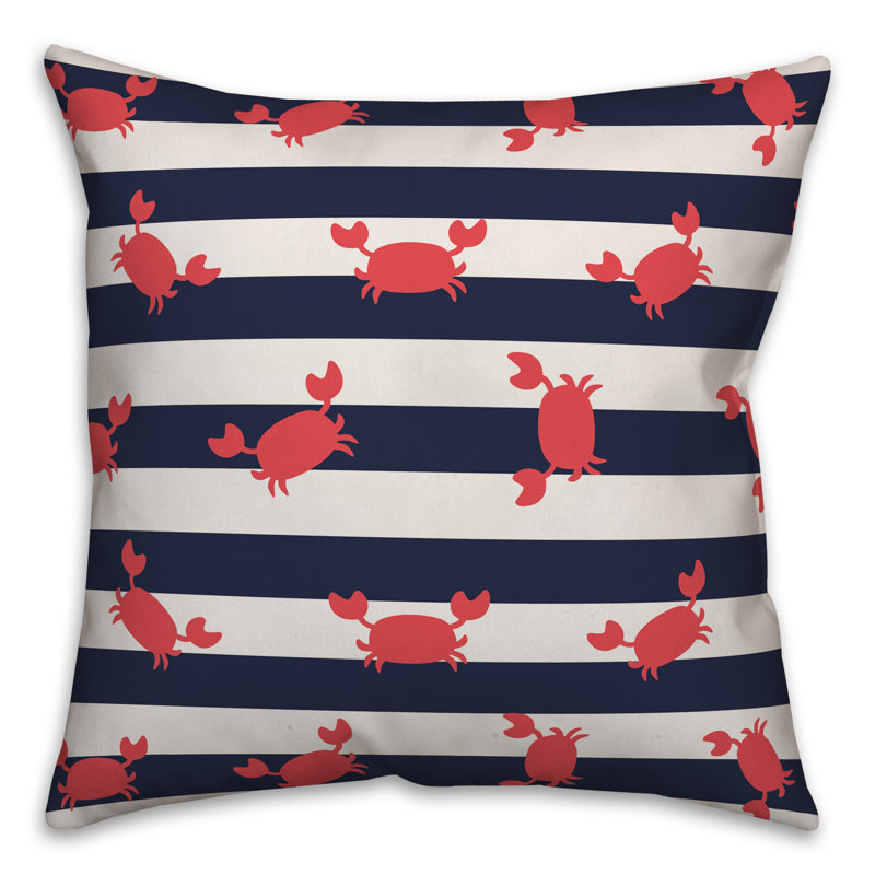  Coussin décoratif intérieur / extérieur Crabby Stripes, 16 po x 1 po, Pas de bourre, Bleu foncé / rouge / blanc