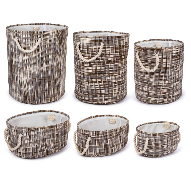 Ensemble de 6 paniers de rangement en tissu rond, Brun
