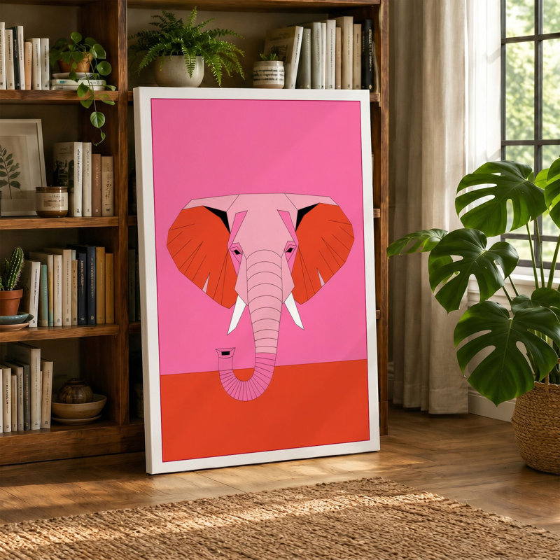 Elephant Geometric - Wrapped Canvas, 18x12 - 45.7 x 30.5 cm, White Border