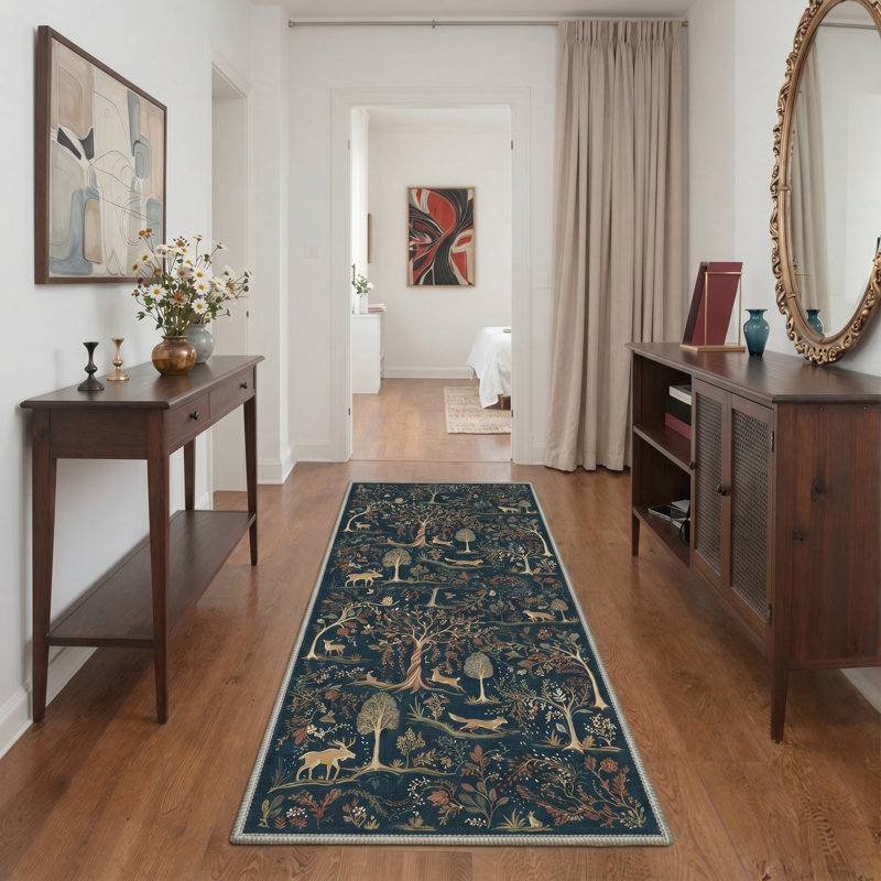 Tapis lavable à la machine Woodland Animals Botanical Forest, Runner 84 " x 24 "