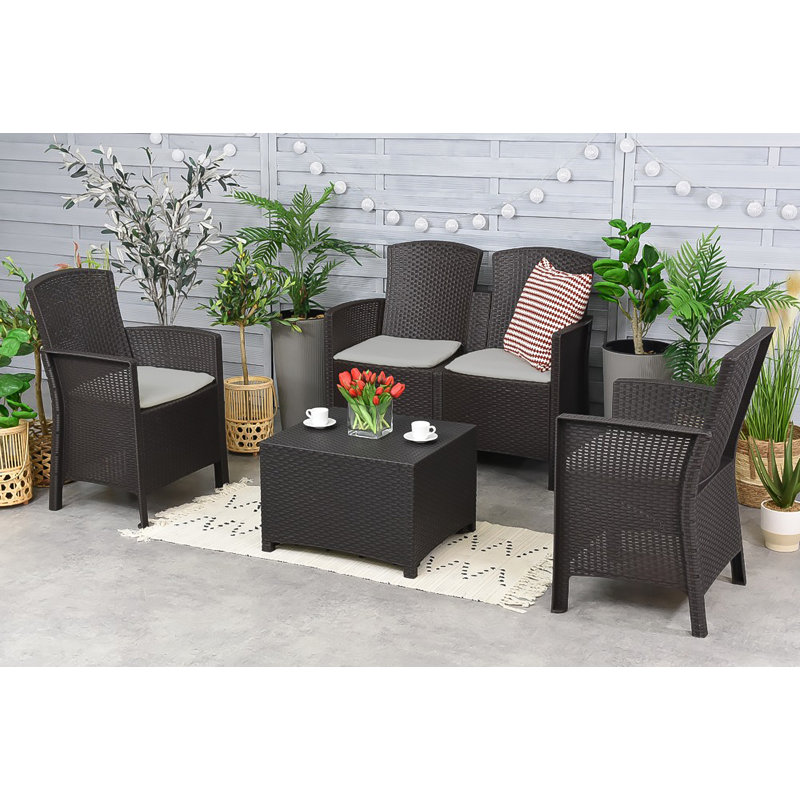 Outdoor Lounge Set Urano, Garden Set with Cushions, Rattan Effect, Anthracite
