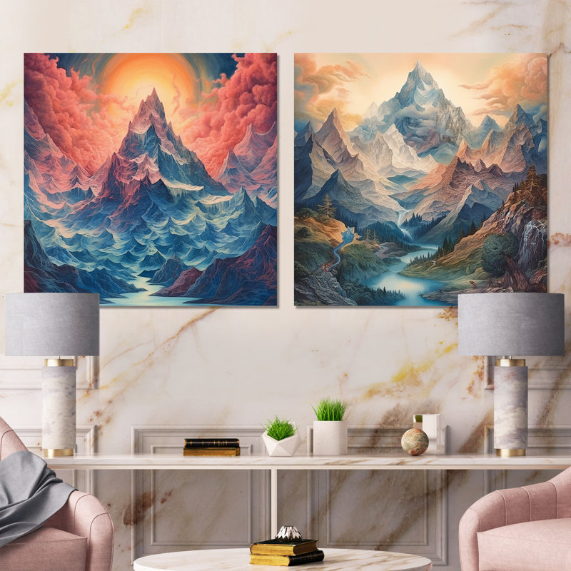 «Mystical Mountain Mistmagical Daydreames» 2 pièces, Toile tendue, H 36 po x l 73 po