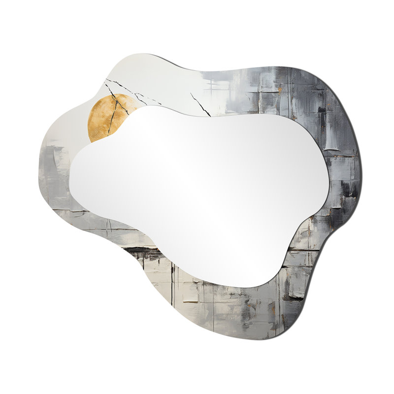 Ulphia Grey and white stone river I - Abstract Asymmetrical Decorative Wall Mirror, Modern Cloud Mirror, Printed Metal Art