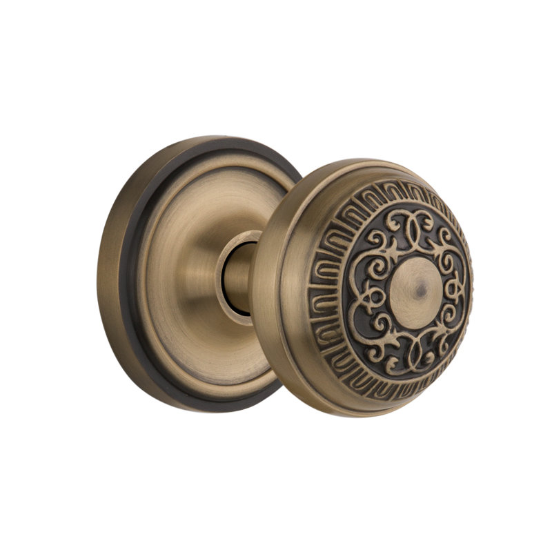 Poignée de porte Classic Rosette avec œuf et fléchettes, Laiton antique