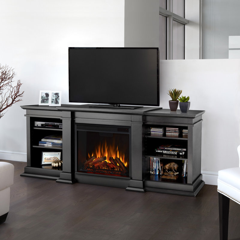 Fresno 72" TV Stand with Electric Fireplace, Black