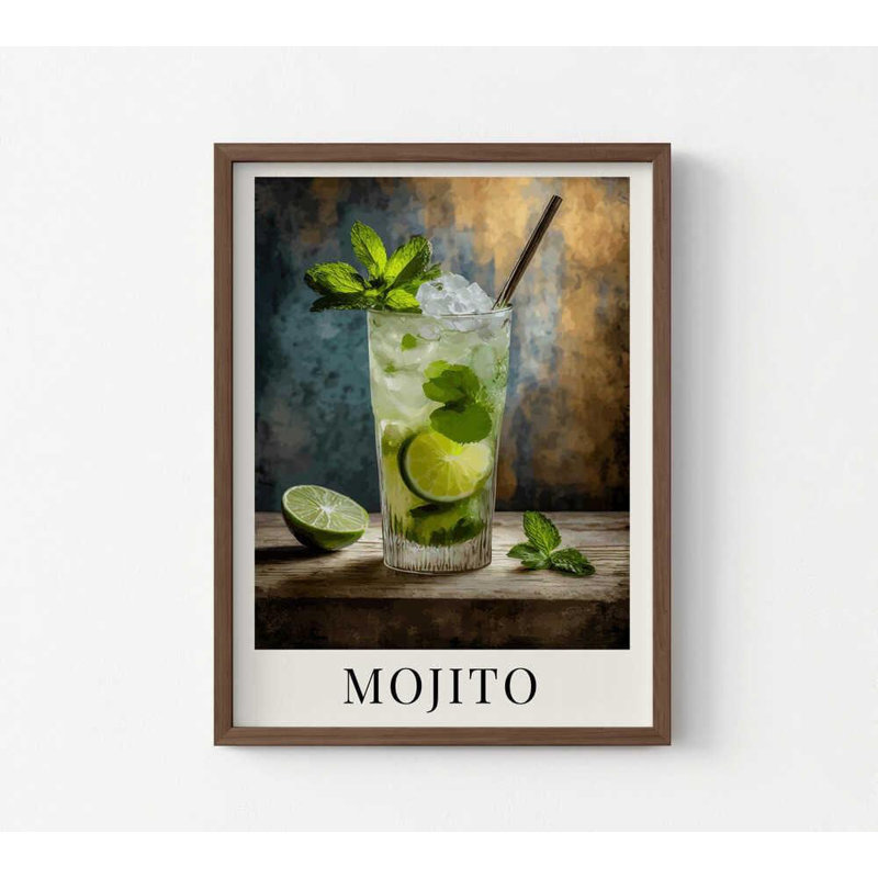 Mojito Cocktail, reproduction d'art moderne, H 48 po x l 36 po, Impression encadrée sans passe-partout, Brun