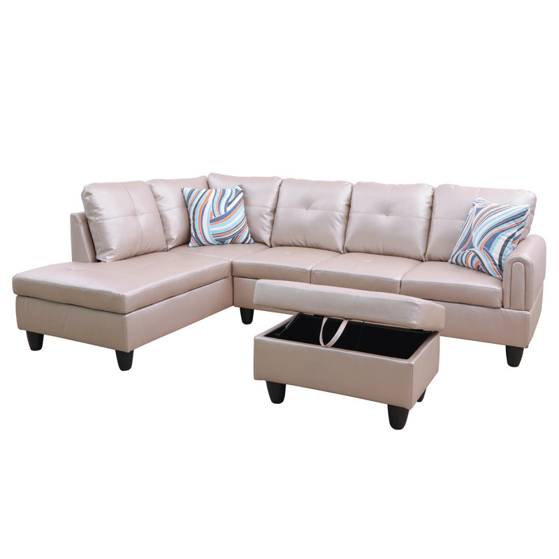 Jayzen 3 - Piece Vegan Sectional, Left Hand Facing, Latte Faux Leather, Black