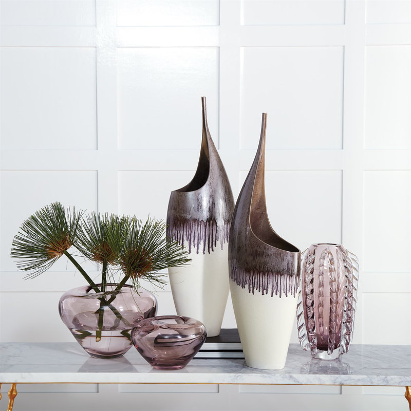 Undulating Vase-Amethyst, 6" H x 9" W x 9" D