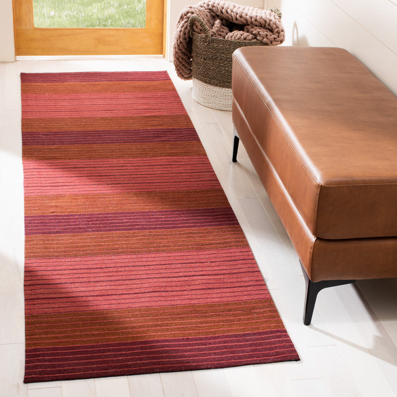 Cruz Hand Loomed Wool/Cotton Striped Rug in Red, Runner 2'3" x 10'