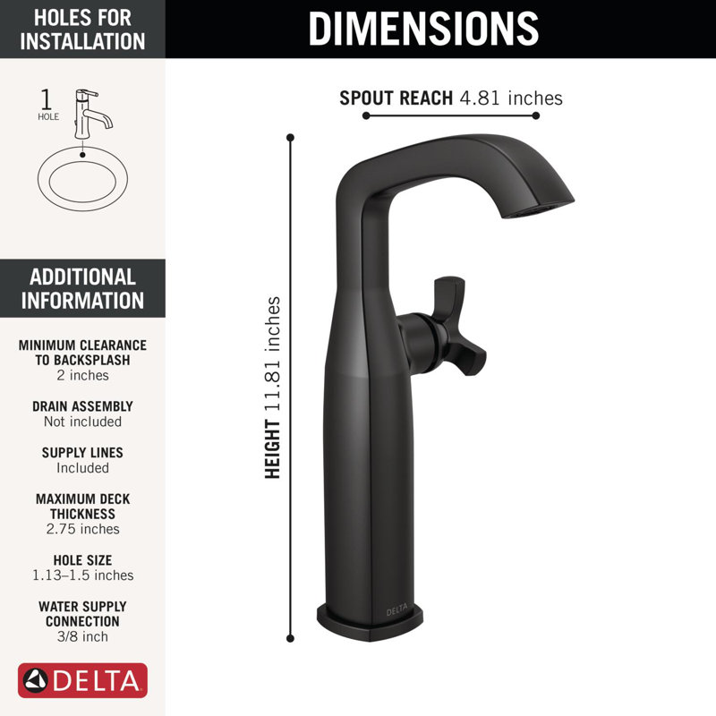 Single Handle Vessel Bathroom Faucet, Matte Black