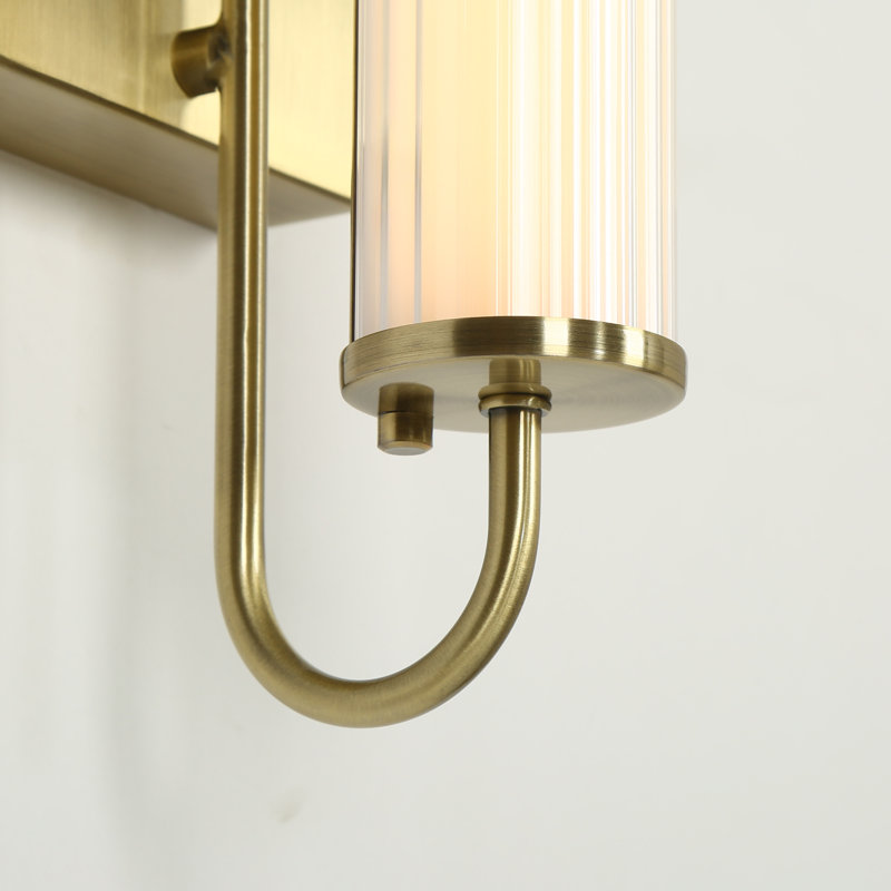 LED Ribbed Acrylic Linear Wall Sconce with Electroplated Brass Metal Frame