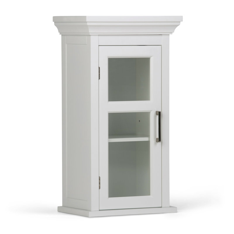 Avington 15"W Single Door Transitional Bathroom Wall Cabinet with Tempered Glass Door and Adjustable Shelf, Pure White
