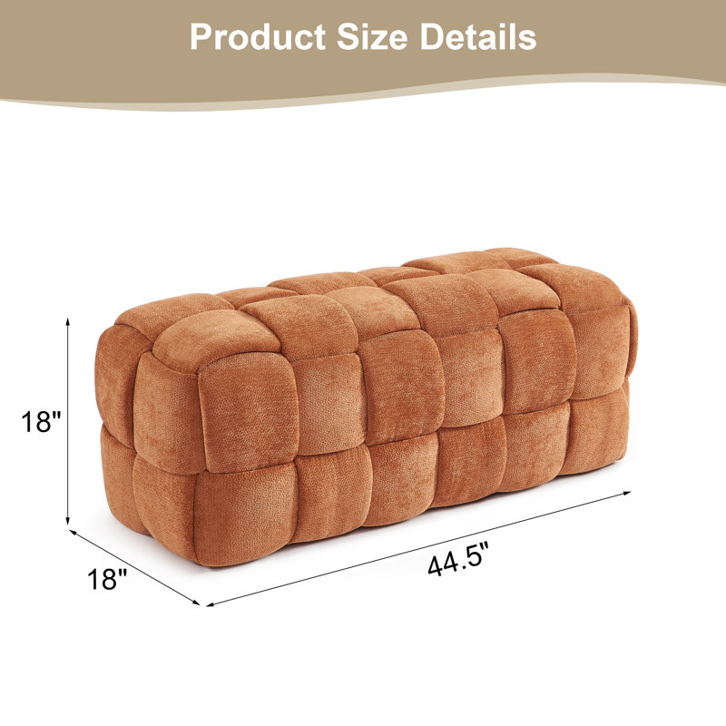 Bench Ottoman, Chenille Upholstered Footstool for Living Room and Bedroom, 17" H x 44.5: W x 17.7" D, Rust