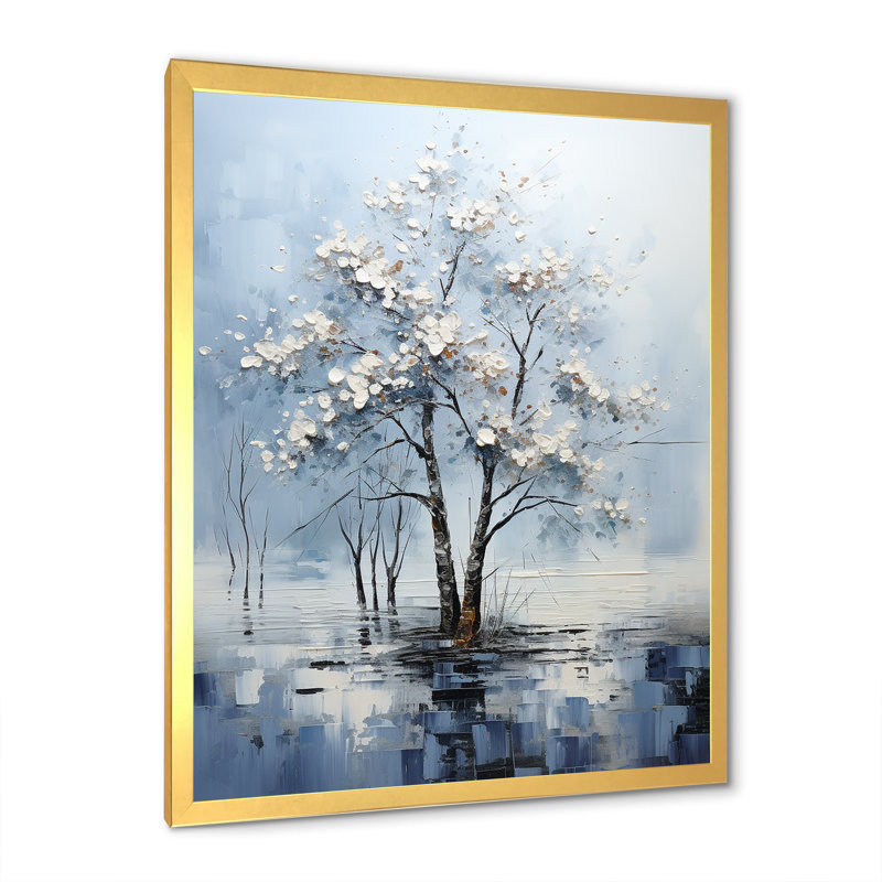 «Maple Trees In Stormy Blue Tones I» sur toile, Cadre photo doré simple, H 32 po x l 24 po x P 1 po