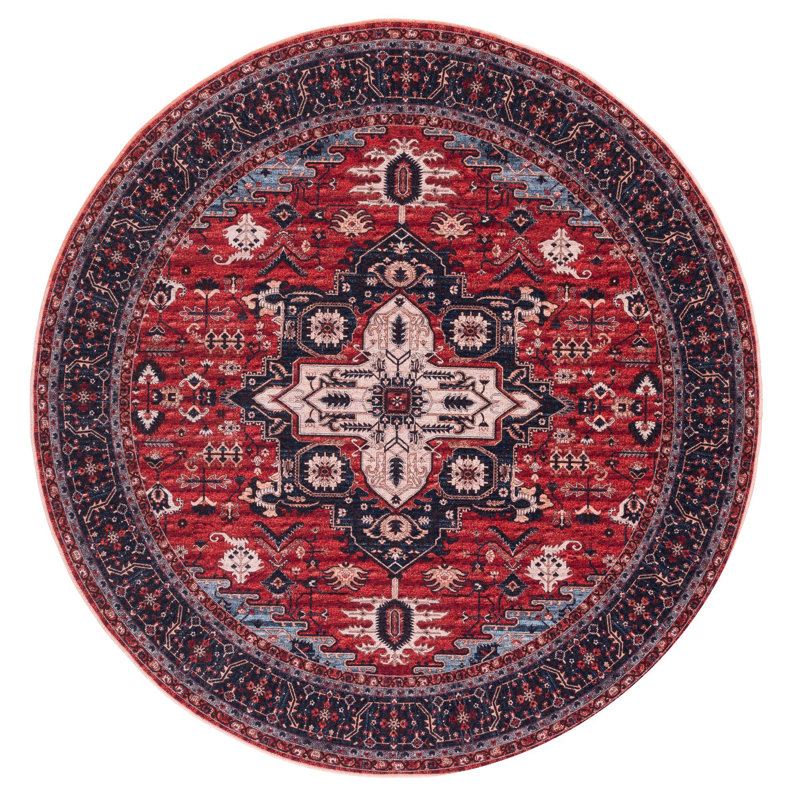 Chenier Oriental Red/Navy Area Rug, Round 5'3"