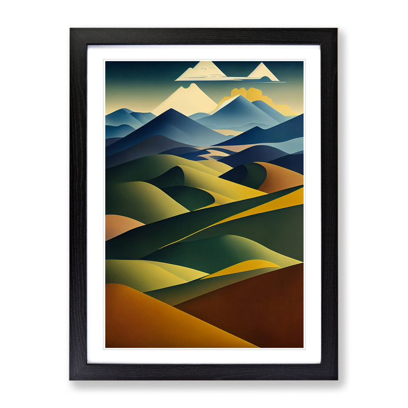 Abstract Mountain Landscapes No.5 - Wall Art, Black Framed, 66cm H x 48cm W, White