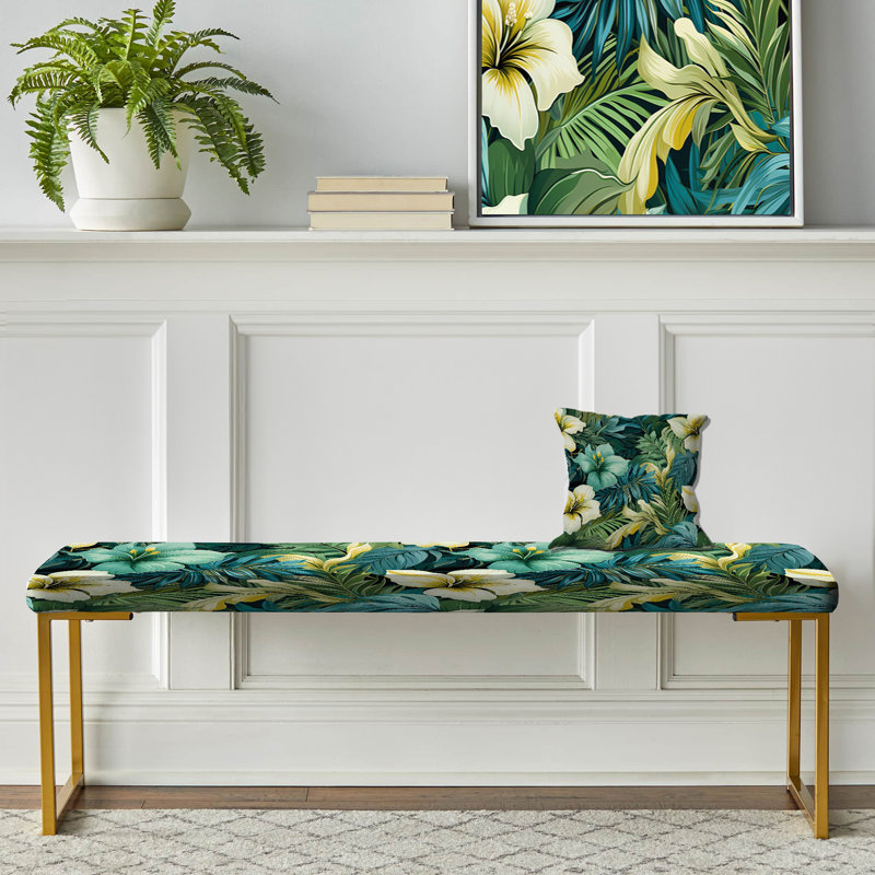 Mirage Oasis Tropical Pattern - Tropical Upholstered Gold Bench