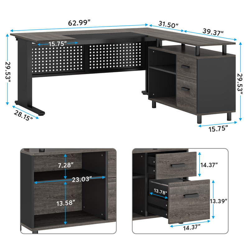 Bureau de direction avec classeur Ottovile, Gris / Noir