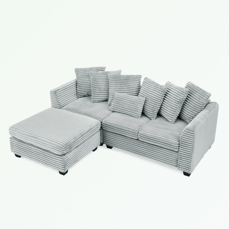 Canapé-lit modulaire rembourré Corduroy, Velours côtelé gris