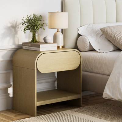 Arched Nightstand with Drawer in Warm Oak