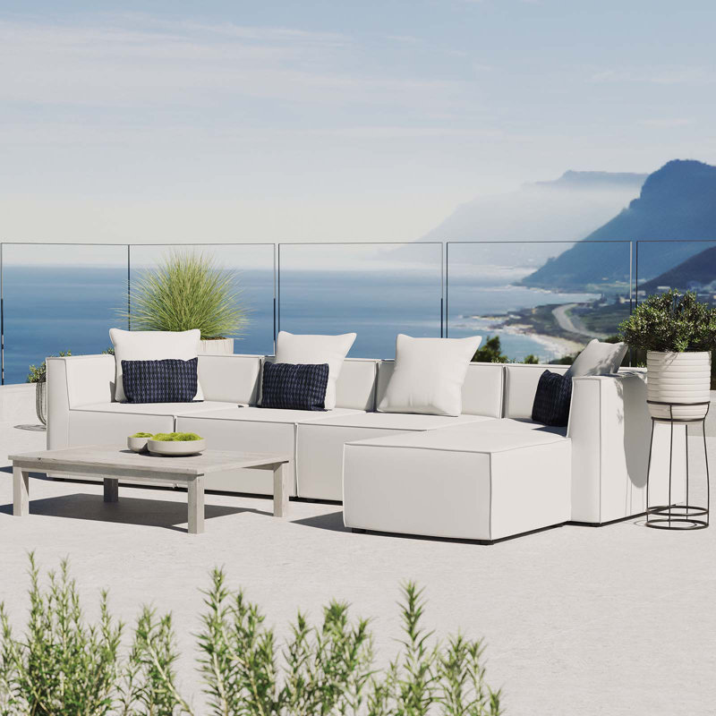 Canapé modulaire d'extérieur 5 pièces Modway Saybrook, Blanc