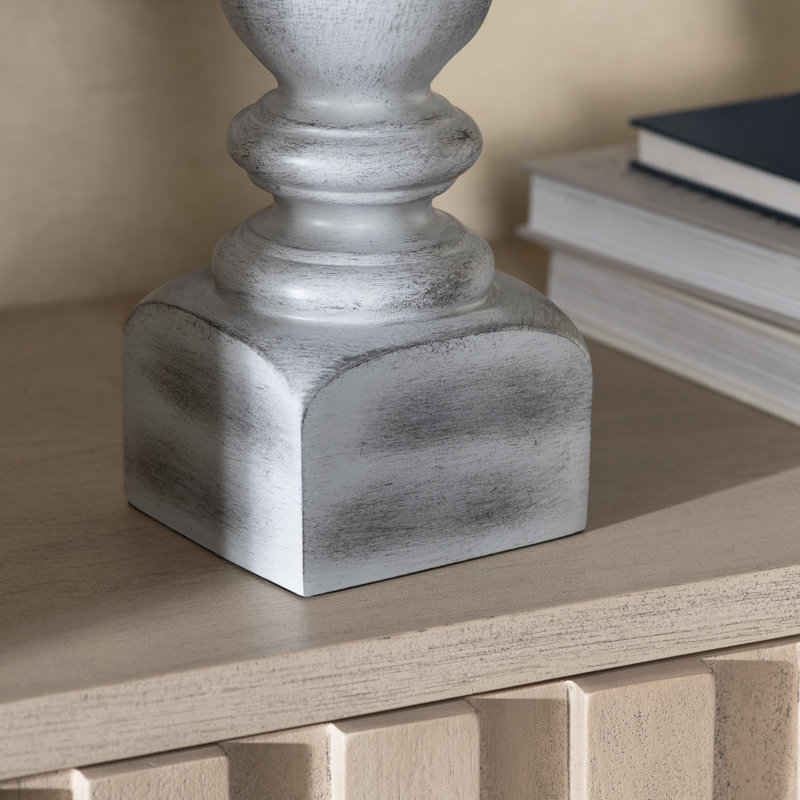 Elegant Grey Resin Table Lamp Set with White Drum Shade