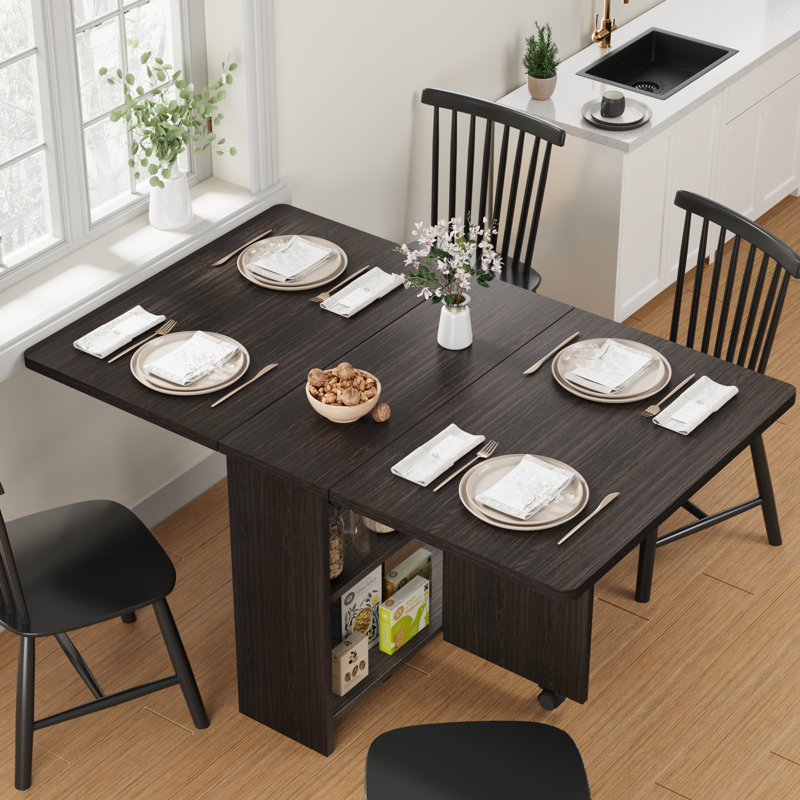 Table de salle à manger pliante à abattants avec tablette de rangement, table extensible peu encombrante