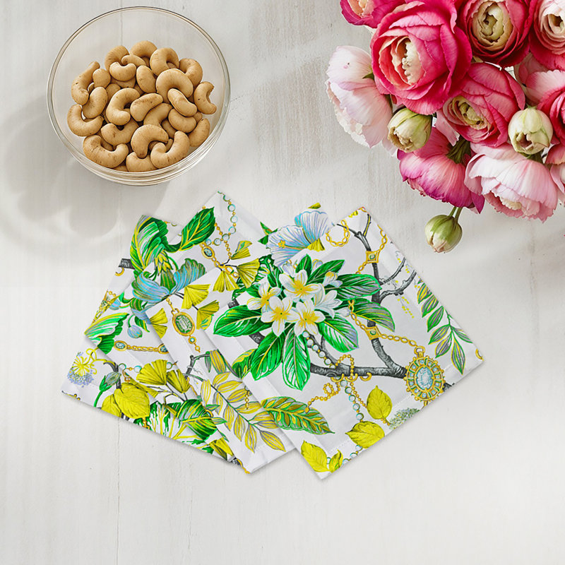 Plumeria Cotton Sateen Cocktail Napkins, Lemon