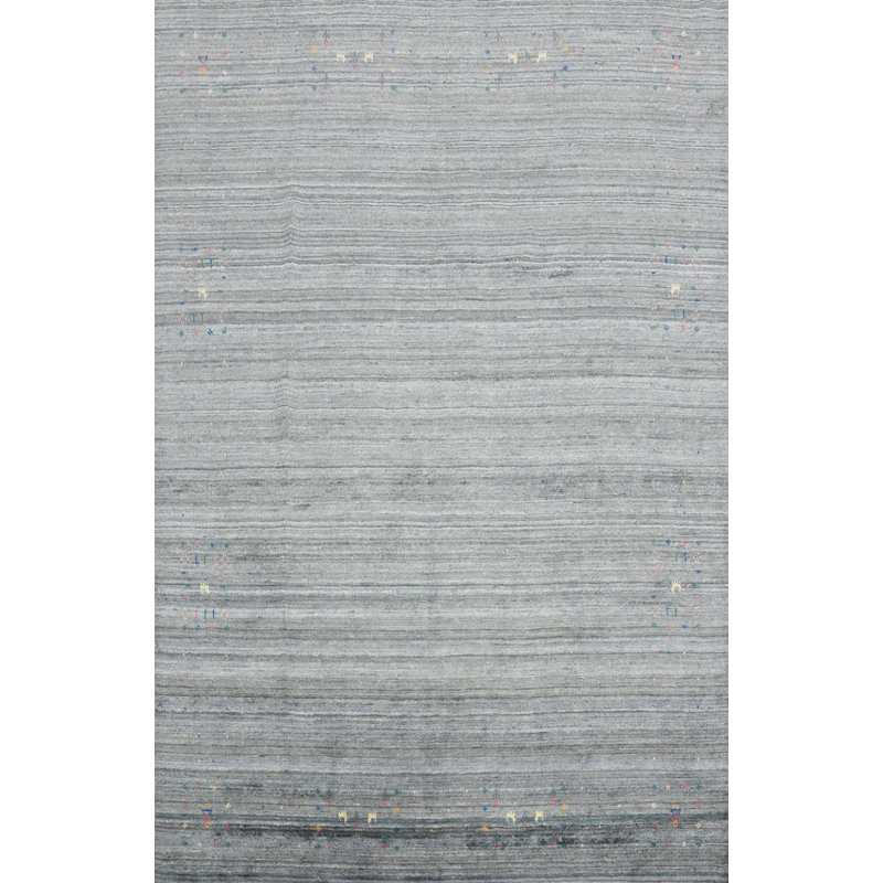 Tapis gris élégant de style Gabbeh 8 x 10 avec détails texturés subtils