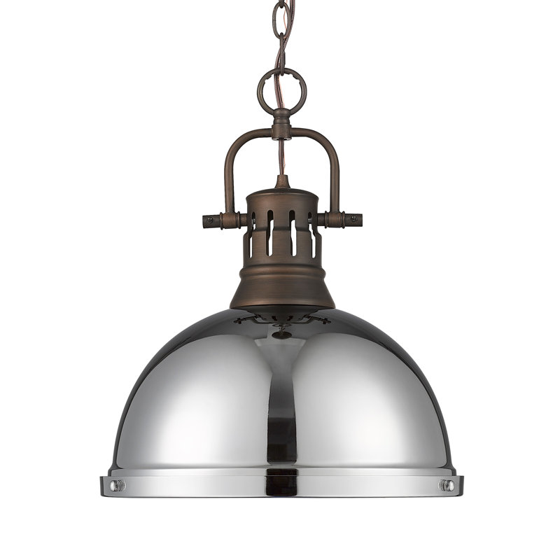 Luminaire suspendu 1 lumière avec chaîne Aljona, H 16,875 po x l 14 po x P 14 po, Chrome, Bronze huilé