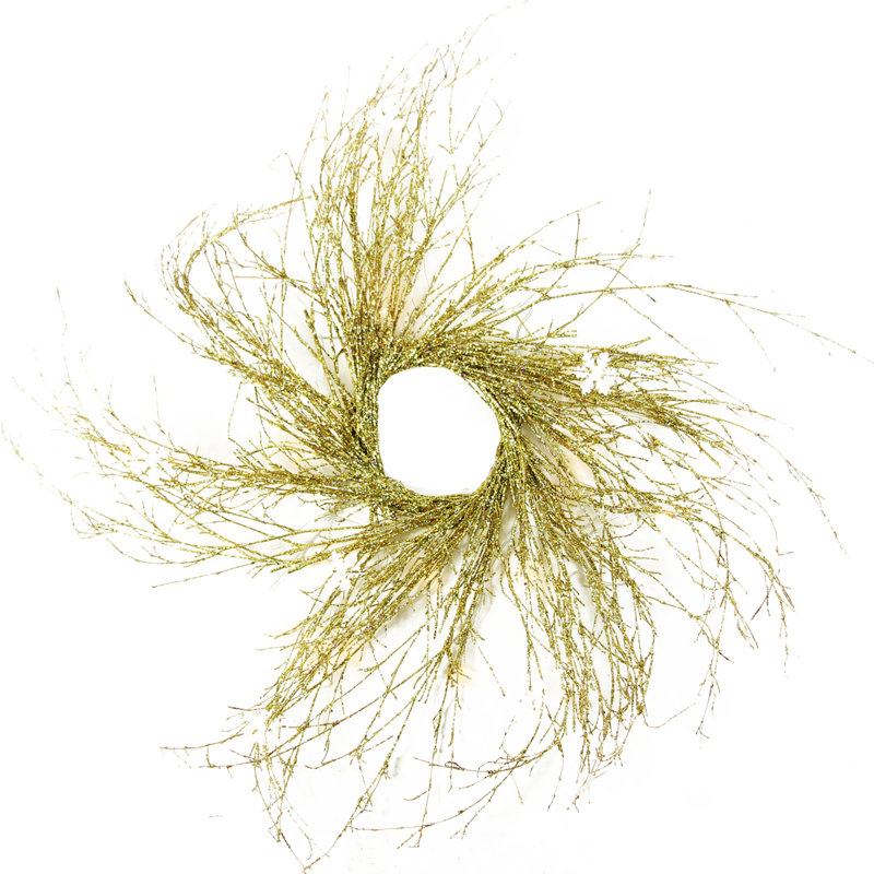 Champagne Gold Glittered Twig Christmas Wreath with Warm White LED Lights - 28"