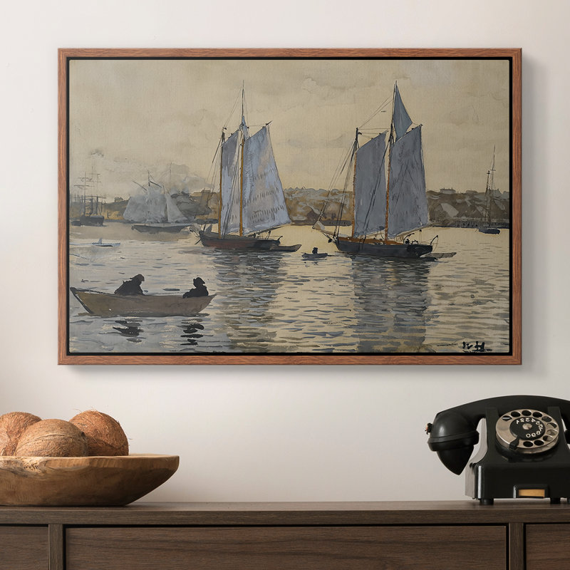 Deux goélettes, Gloucester, v. 1880 - Toile tendue avec châssis Winslow Homer, 16 x 24, Noyer