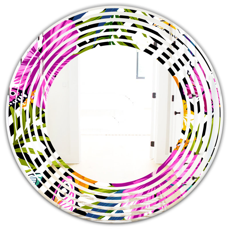 Miroir mural Wave, H 23,6 po x l 23,6 po, Vague, feuillage tropical et géométrie
