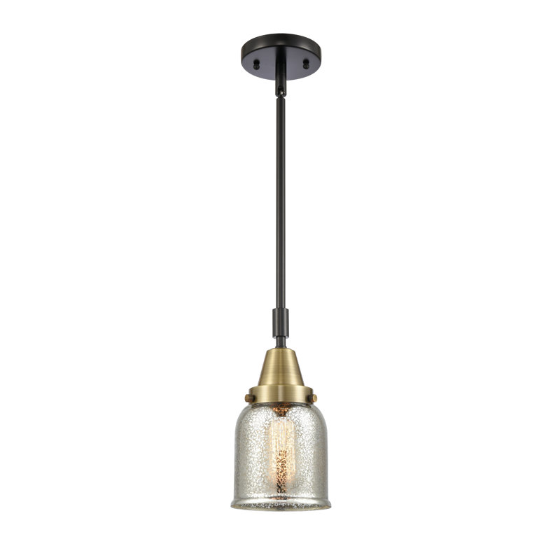 Luminaire suspendu 1 lumière à une cloche, H 44,12 po x l 5 po x P 5 po, Argent mercuré plaqué, Laiton antique noir