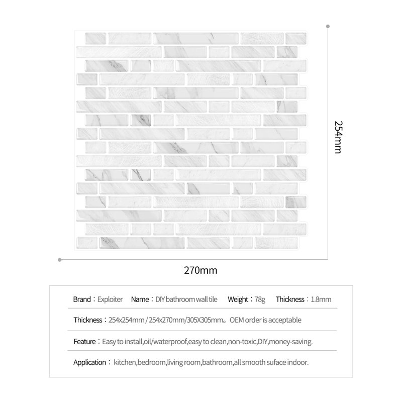 Carrelage mosaïque auto-adhésif en vinyle blanc ardoise Reovatile (10 feuilles / 12 pieds carrés)