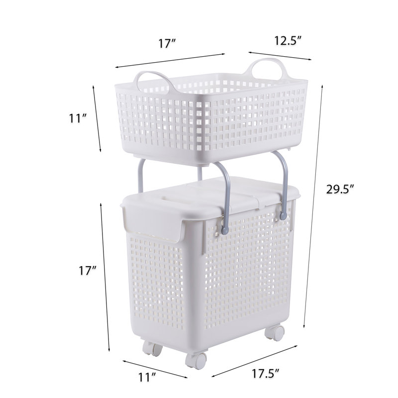 Plastic Rolling Laundry Hamper with Handles, 29.25" H x 17.5" W x 11" D