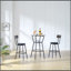 Ensemble de table de bar ronde et de tabouret avec tablette, tabouret rembourré avec dossier, brun rustique, l 24,17 po x P 24,17 po x H 36,02 po