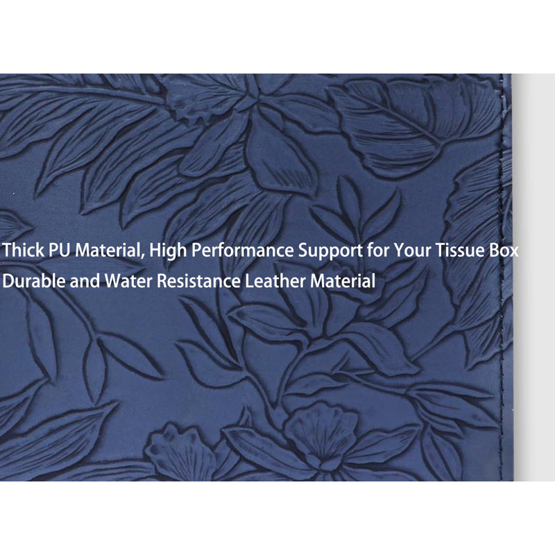 PU Leather Tissue Organizer with Bottom Belt and High Performance Hook and Loop Fastener, Navy