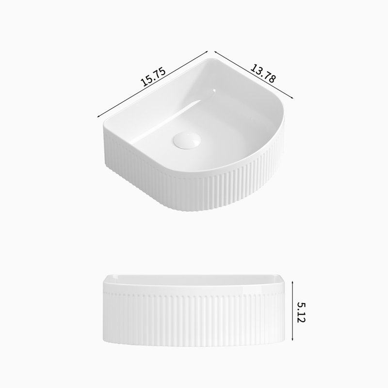 Lavabo de salle de bain vasque en U blanc en céramique 15,75 po Topcraft