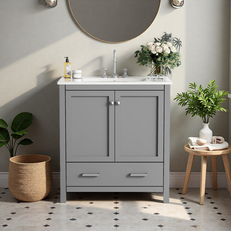 Meuble-lavabo 30 po avec lavabo simple, Gris
