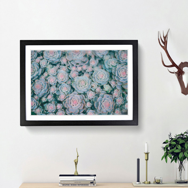 Succulent Plants - Picture Frame Painting Print, 48cm H x 65cm W x 2cm D, Black Framed