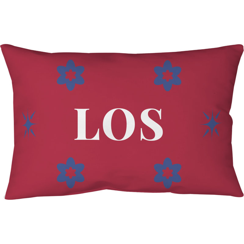 Coussin en polyester filé LA bleu, rouge et blanc 25 po x 18 po
