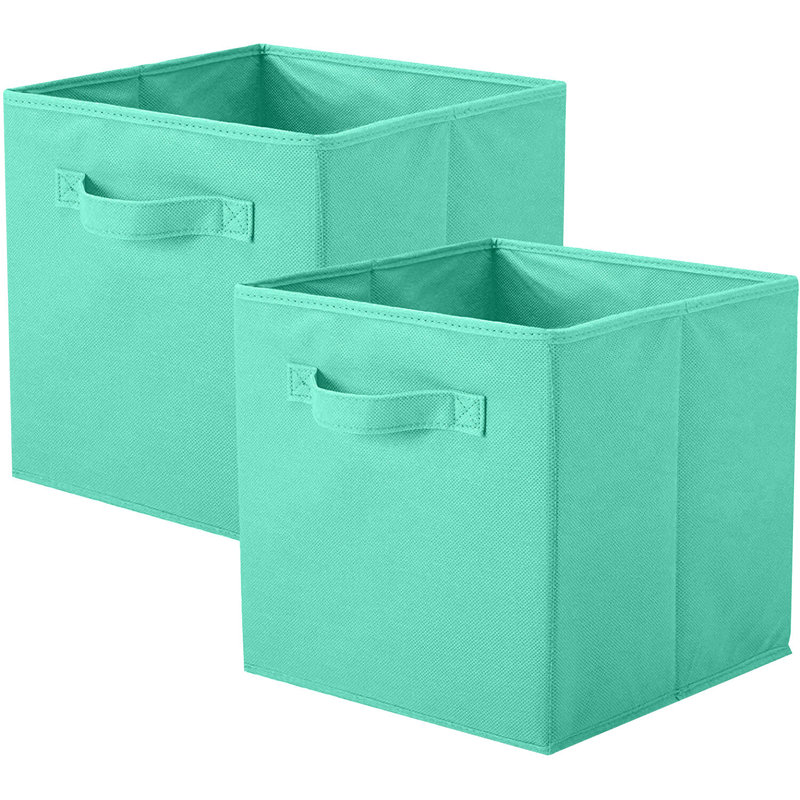 2 Pack Collapsible Fabric Cube Storage Bins, Mint