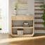 Console moderne courbée avec 3 tiroirs à fermeture en douceur et 2 tablettes ouvertes, base en bois massif, table de vestibule pour vestibule de salon, naturel-129173008
