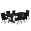 Ensemble de salle à manger 7 pièces composé d'une table en bois et de 6 chaises de cuisine en polyester noir avec dossier capitonné, 44 x 100 pouces, noir sablé-1582080623