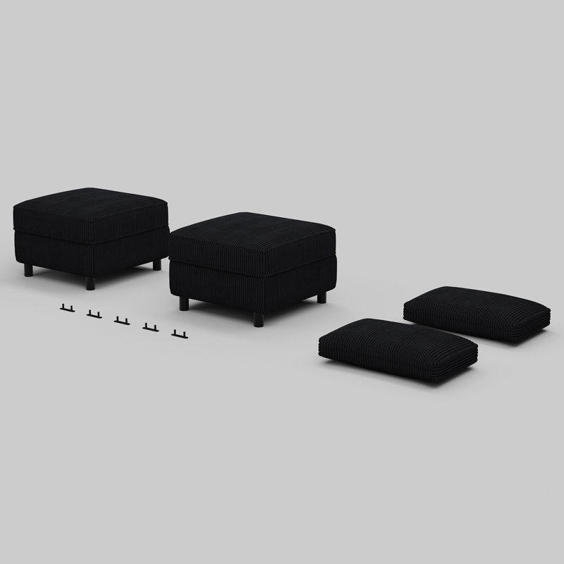 Velours réglable en tissu 2 repose-pieds pour canapé modulaire et 2 coussins, Velours vert